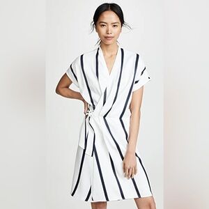 Leonce Striped Washed-twill Wrap Dress In Nature White Multi